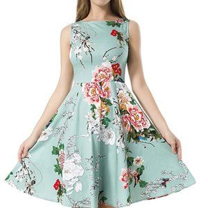 Retro 50s Swing Dress Mint Green Floral Dress